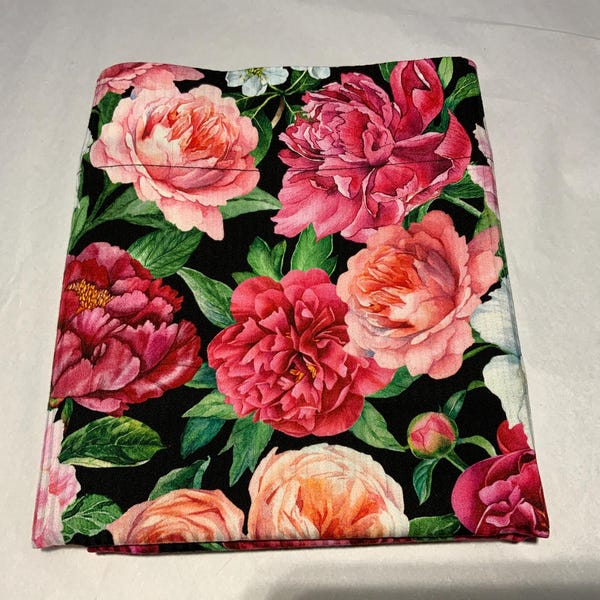 Handmade Peony Floral Pillowcase, Vintage Look, Cotton King Queen Standard Size