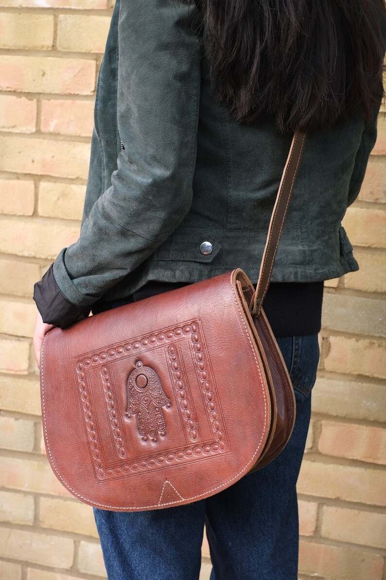 Leather Crossbody Handbag Shoulder Bag Handstitched Tan Satchel