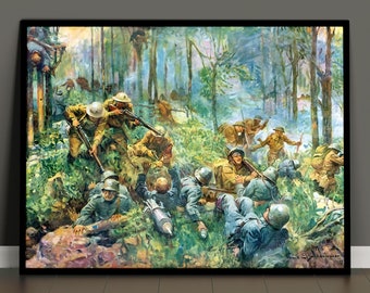 PRINTABLE 1919 World War 1 Belleau Wood Battle, US Marines Fighting German Soldiers, Digital Wall Art, Frank Schoonover