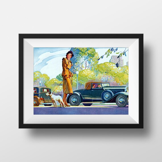 Digital 1931 Woman Walking Dog In City Park Franklin Car Etsy