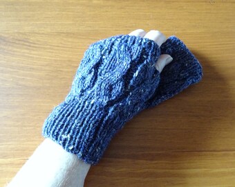 Hand Knit Cottage Heather Tweed Merino and Donegal Tweed Fingerless Gloves