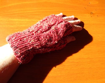 Hand Knit Cottage Heather Tweed Merino and Donegal Tweed Fingerless Gloves
