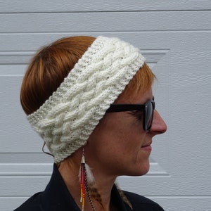 Hand Knit Cabled Acrylic Ski Headband in Ivory