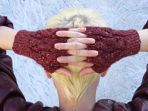 Hand Knit Cottage Heather Tweed Merino and Donegal Tweed Fingerless Gloves