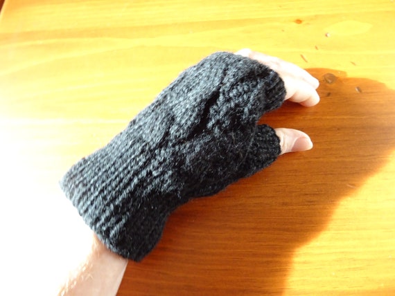 Hand Knit Coal Merino Wool Fingerless Gloves