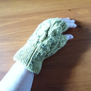 Hand Knit &quot;Olive Heather Tweed&quot; Merino Wool and Donegal Tweed Fingerless Gloves
