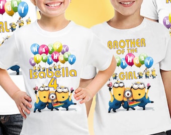 Birthday Minions party shirt, Family birthday gift, Custom name boy, Minions name age, Minion custom tee, Minion personalized, Clothing B120