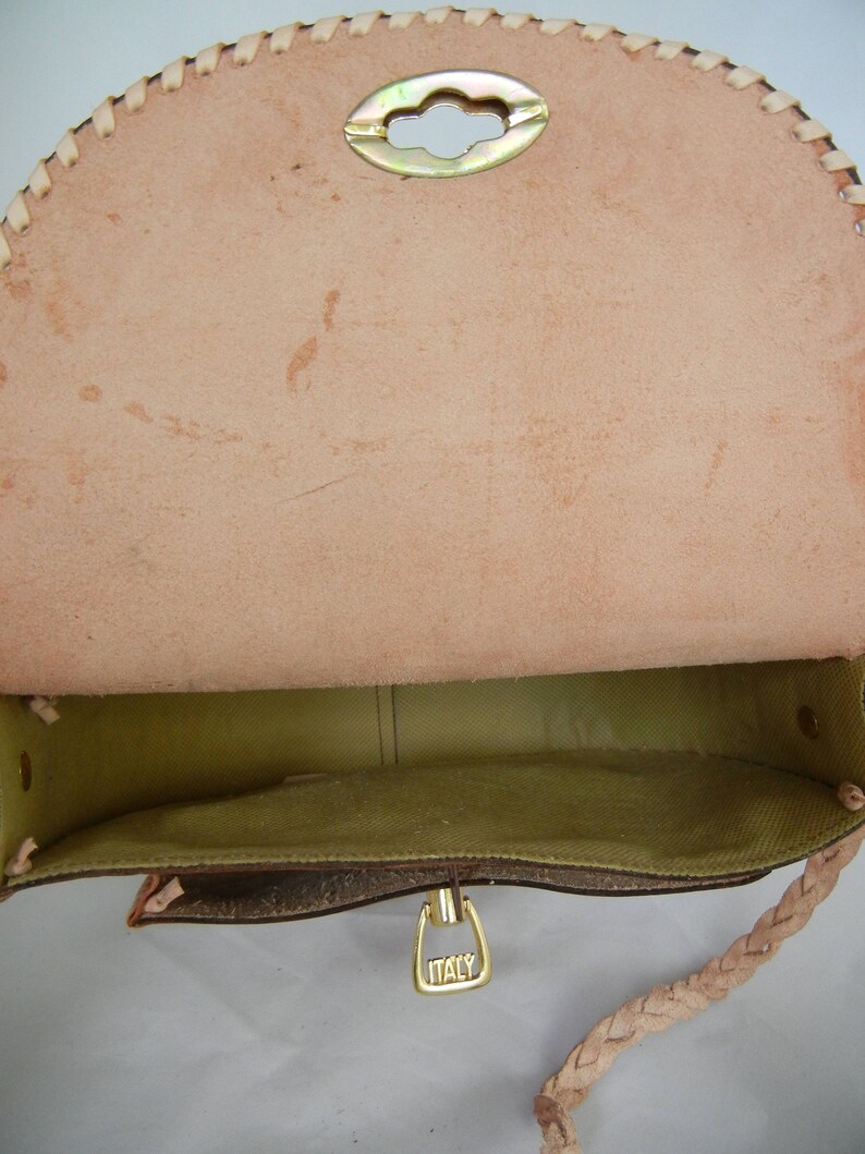 Crossbody Light Brown Purse Hand Tooled Bag Embossed Leather Geometric Floral Handbag