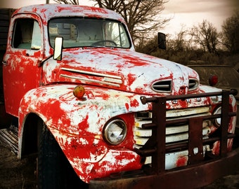 Red Farm Truck Afdrukbare Download Fine Art Fotografie Rustieke Americana Decor