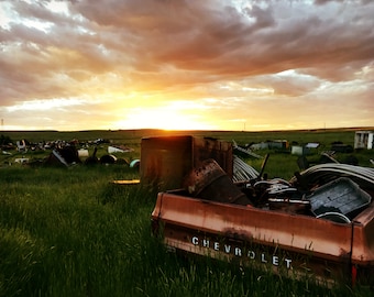 Chevy Square Body Tailgate Sunset Foto Afdrukbare Download Rustieke Home Decor