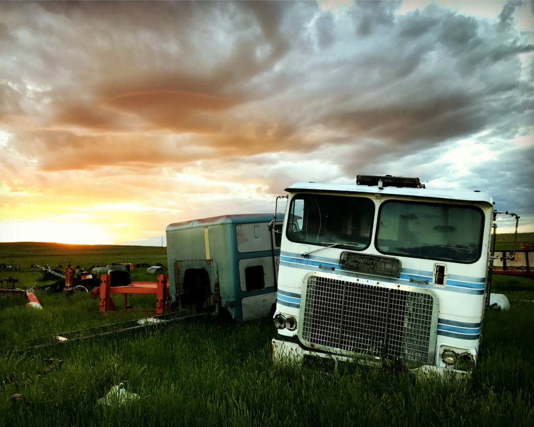 Semi Truck Junkyard Sunset Printable Download Photo Rustic Americana Etsy