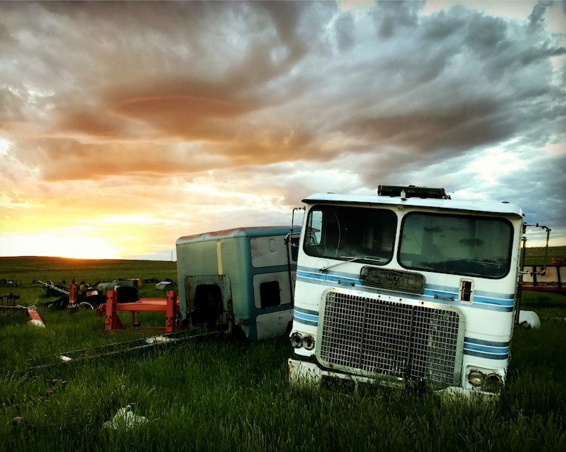 Semi Truck Junkyard Sunset Printable Download Photo Rustic Americana Etsy