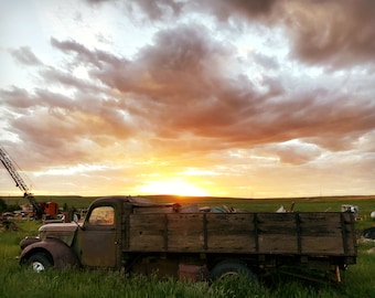 Farm Truck Sunset Afdrukbare Download Fotografie Rustieke Americana