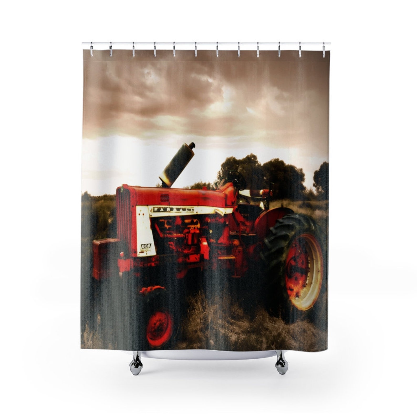 Old Tractor Shower Curtain Red Farmall Rustic Farmhouse Etsy