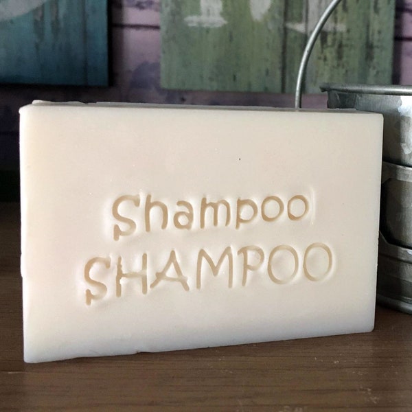 Shampoo Text Soap Stamp - Lower case or upper case variation - soap type stamp