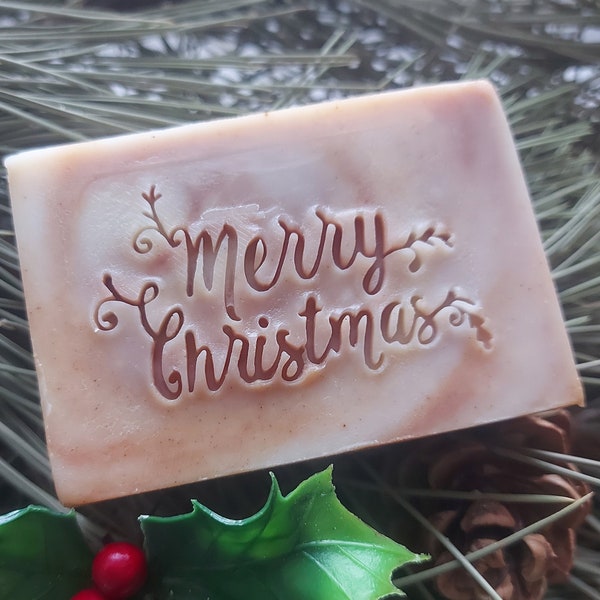 Merry Christmas Large Text Soap Stamp - footprint 2.28" x 1.42" (58mm x 36mm)