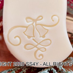 Christmas Bells with Motive Soap Stamp - footprint:  1.73&quot; x 1.41&quot; (44mmx36mm) - with universal handle