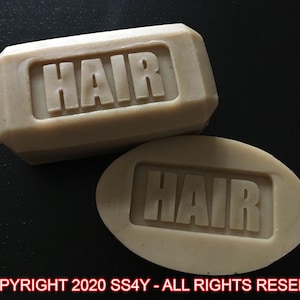Inverse HAIR Text soap stamp - with universal handle - footprint 2.04&quot; x 0.9&quot; (52mm x 23mm)