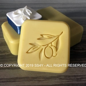 Olive Soap Stamp - footprint 1.45&quot; x 1.26&quot; (37mm width x 32mm)- with fixed universal handle