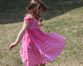 Size 4 Girl Midi Dress Pink Floral and Polkadots
