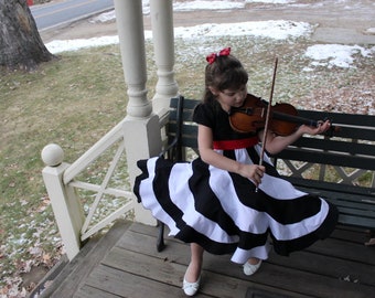 Girls Black and White Peppermint Swirl Dress (Sash available in multiple in colors)