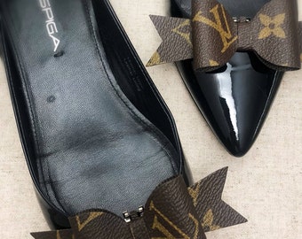 2 Louis Vuitton Mismatched Shoe Clip Bows Authentic,Repurposed,Handmade
