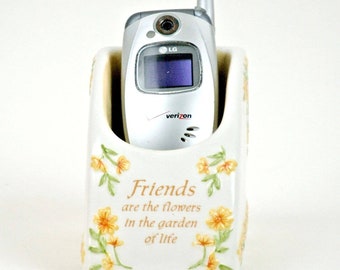 Cell Phone Ceramic Charging Station Cradle Holder Friends Flowers Garden Decor