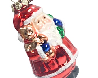Thomas Pacconi Museum Series Christmas Santa Bear Gift Bag Glass Ornament 3.5"