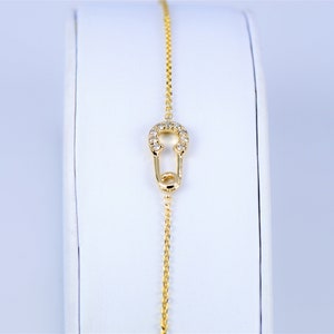 14k Gold Diamond Safety Pin Bracelet , lobster clasp lock ,