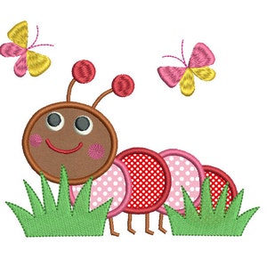 Caterpillar Applique Embroidery Design, Cute Caterpillar with Butterflies Machine Embroidery, 4x4, 5x7, 6x10, Instant Download, No: SA556-1