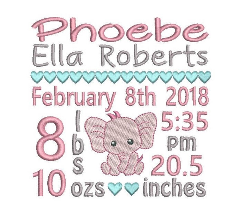 Birth Announcement TEMPLATE Embroidery Design Subway Art Etsy UK