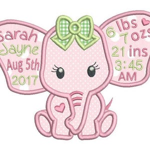 Baby Birth Announcement TEMPLATE Embroidery Design, Subway Art, Baby Stats Machine Embroidery Template, Elephant, AM/PM, 2 Sizes FT509-10