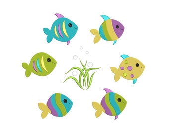 Mini Fish Machine Embroidery Design, Fill Stitch, Sea Life Embroidery, Cute Fish, Mini Fish Design, Seaweed, 4 Sizes, Instant Download, F716