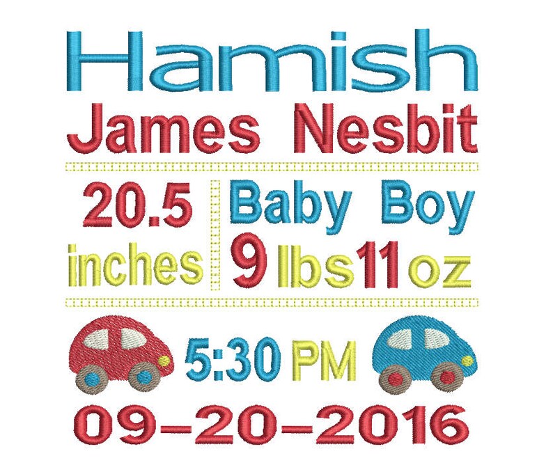 Baby Birth Announcement TEMPLATE Embroidery Design Subway Etsy
