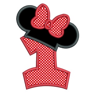 Girl&#39;s 1st Birthday Applique Machine Embroidery Design, First Birthday Embroidery, Mouse Ears, 4x4, 5x7, 6x10, INSTANT DOWNLOAD, FA510-8