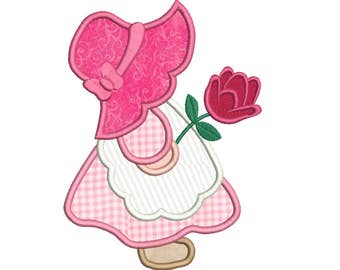 Sun Bonnet Sue Applique Embroidery Design, SunBonnet Sue Machine Embroidery, 4x4, 5x7, 6x10, Girl's Embroidery, Instant Download No: FA539-8