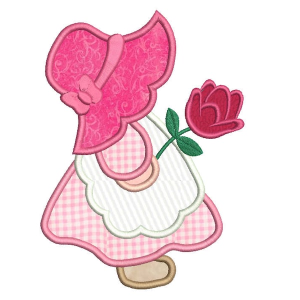 Sun Bonnet Sue Applique Embroidery Design, SunBonnet Sue Machine Embroidery, 4x4, 5x7, 6x10, Girl's Embroidery, Instant Download No: FA539-8