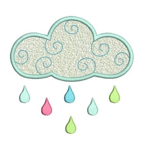 Cloud Machine Embroidery Design, Fill Stitch, Weather Cloud, Cute Cloud Design, Raindrops Embroidery, 3 Sizes, Instant Download, No: SA574-2