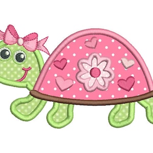 Girly Turtle Applique Embroidery Design, Cute Turtle Machine Embroidery Design, Baby Turtle, 4x4, 5x7, 6x10,  Instant Download, No: SA565-1
