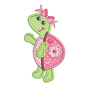 Girly Turtle Applique Embroidery Design, Cute Turtle Machine Embroidery Design, Baby Turtle, 4x4, 5x7, 6x10,  Instant Download, No: SA565-3