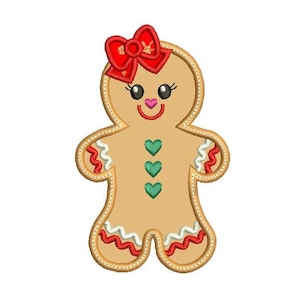 Gingerbread Girl Machine Embroidery Applique Design, Christmas Embroidery, Gingerbread Man, Xmas Design, 3 Sizes, Instant Download, FA507-5