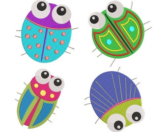 Cute Bug Machine Embroidery Designs, Set of 4, Cute Garden Bug Designs, Mini Beetles, Fill Stitch Bugs, 3 Sizes, Instant Download, F508