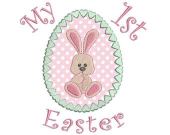 My 1st Easter Applique Machine Embroidery Design, Cute Easter Bunny, My First Easter Applique, 4x4, 5x7, 6x10, Instant Download, No: FA550-1
