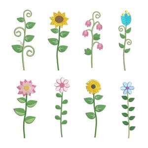 Mother&#39;s Day Embroidery Design, Floral Embroidery, Long Stem Flowers, Fill Stitch Florals, Set of 8 Flowers, 3 Sizes, Instant Download, F542