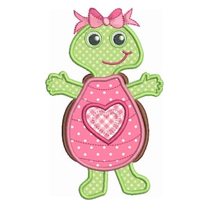 Girly Turtle Applique Embroidery Design, Cute Turtle Machine Embroidery Design, Baby Turtle, 4x4, 5x7, 6x10,  Instant Download, No: SA565-2