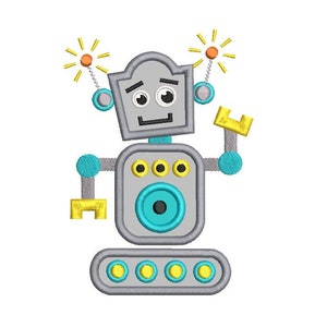 Robot Machine Embroidery Applique Design, Cute Robot Applique, Boy's Embroidery, Robot design, Instant Download, 3 Sizes, No: FA512-3