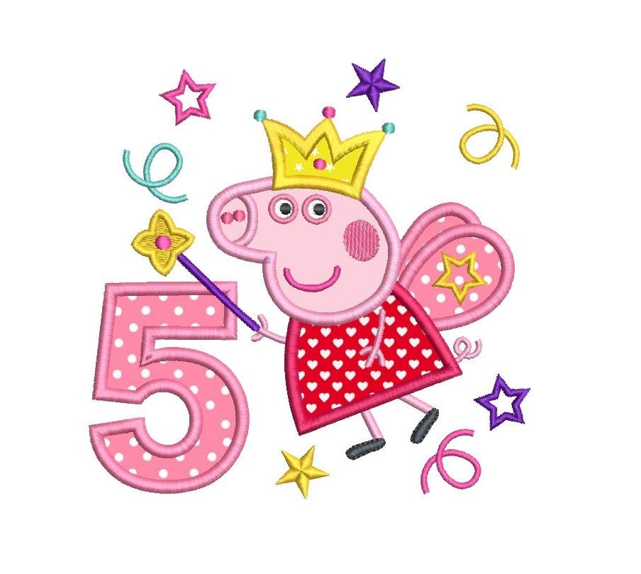 5th Birthday Machine Embroidery Applique Design, Cute Fairy
