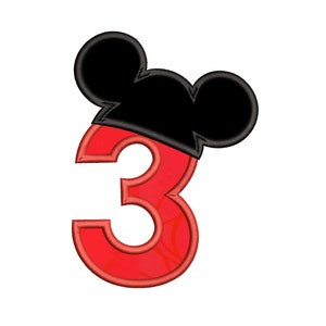 3. Geburtstag Applikation Stickdatei, Maus Ohren, Nummer 3, Junge 3. Geburtstag, Maschinenstickerei, 3 Größen, Instant Download, FA510-77