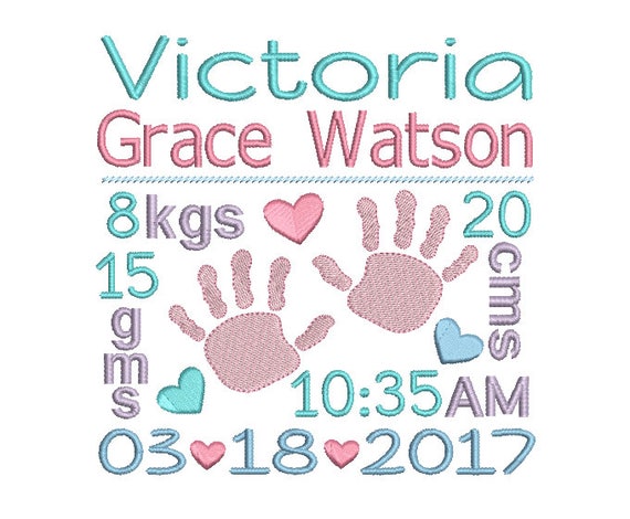baby birth announcement template embroidery design subway etsy