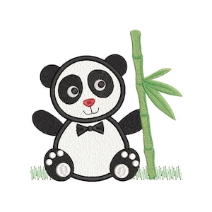 Panda Applique Embroidery Design, Baby Panda, Fill Stitch, Bamboo, Panda with Bamboo, 3 Sizes, Machine Embroidery, Instant Download, FA703-1